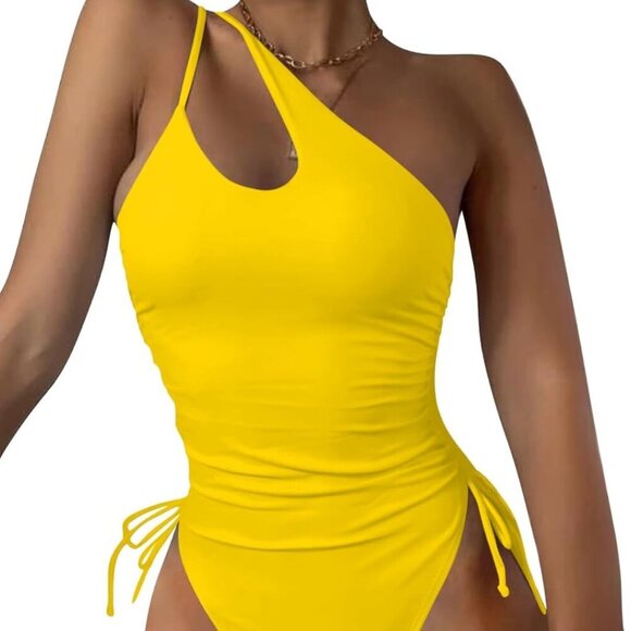 Brand New Women's One Shoulder Swimsuit, Yellow, Medium - Picture 1 of 6